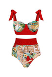 Two Piece Printed Swimwear Set with Beach Dress