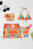 Halter Neck Orange Printed Bikini