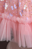 A Line Jewel Neck Pink Girl Party Dress with Appliques