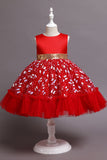 A Line Jewel Neck Pink Girl Party Dress with Appliques