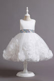Fuchsia A Line Sequin Flower Girls' Party Dress With Bow