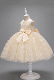 Champagne Princess Butterfly Tulle Girls' Dress With Bow