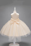 Champagne Princess Butterfly Tulle Girls' Dress With Bow