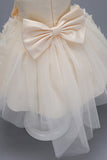 Champagne Princess Butterfly Tulle Girls' Dress With Bow