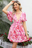 Fuchsia Floral Cut Out Mini Boho Dress