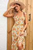 Yellow Floral Printed Summer Casual Dress with Ruffles