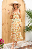 Yellow Floral Printed Summer Casual Dress with Ruffles