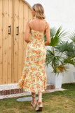 Yellow Floral Printed Summer Casual Dress with Ruffles