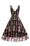 Black Swing 1950s Dress with Embroidery