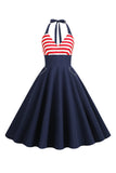 Stripes Halter Swing 1950s Dress