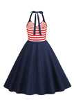 Stripes Halter Swing 1950s Dress