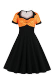 Black Polka Dots Swing 1950s Dress with Short Sleeves