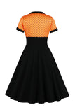 Black Polka Dots Swing 1950s Dress with Short Sleeves