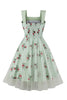 Load image into Gallery viewer, Green Plaid Swing 1950s Dress with Floral Printed