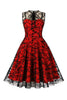Load image into Gallery viewer, Red Lace Swing Vintage Dress