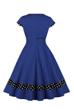 Dark Blue V Neck Polka Dots Swing 1950s Dress