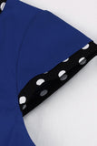 Dark Blue V Neck Polka Dots Swing 1950s Dress