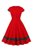 Dark Blue V Neck Polka Dots Swing 1950s Dress