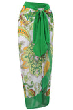 One Piece Green Printed High Waist Swimwear with Beach Skirt