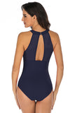 Halter Neck High Waist Navy One Piece Swimwear