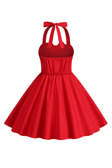 Halter Red Vintage Girls Dress with Bow