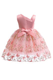 A Line Pink Bow Girls Dress With Appliques