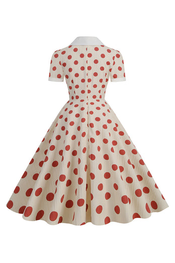 Red Polka Dots Vintage Dress With Short Sleeves