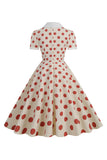 Red Polka Dots Vintage Dress With Short Sleeves