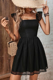 Black Square Neck Open Back Summer Dress