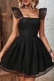 Black Square Neck Open Back Summer Dress