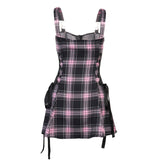 Pink Plaid Sleeveless Zipper Vintage Dress