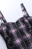 Pink Plaid Sleeveless Zipper Vintage Dress