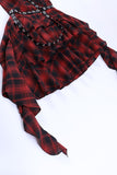 One Shoulder Red Plaid Asymmetrical Vintage Dress