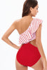 Load image into Gallery viewer, One Shoulder Stripe Red Swimwear with Ruffles