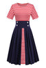 Load image into Gallery viewer, Red Stripes Short Sleeve 1950s Dress