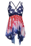 Navy Stars Printed Adjustable Strap One Piece Swimdress