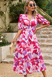 Black V Neck Printed Half Sleeves Summer Dress