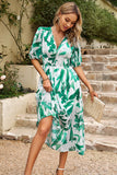 Black V Neck Printed Half Sleeves Summer Dress