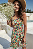Load image into Gallery viewer, Flower Printed Spaghetti Straps Green Short Summer Dress With Ruffles