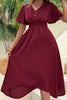 Load image into Gallery viewer, Burgundy Flutter Sleeve V-Neck Summer Dress
