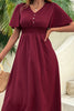 Load image into Gallery viewer, Burgundy Flutter Sleeve V-Neck Summer Dress