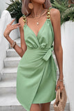 Green Chain Strap Wrap Short Summer Dress