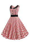 White Sleeveless Plaid 1950s Dress with Button