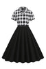 Load image into Gallery viewer, V-Neck Short Sleeves Plaid Black 1950s Dress with Belt