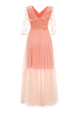 Apricot Tulle Long Sleeve Wedding Guest Dress With Appliques