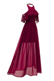 Burgundy Halter Tulle Vintage Dress With Lace