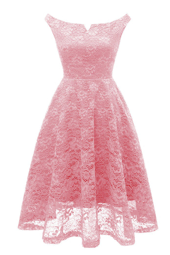Pink A Line Lace Dress with Sleeveless