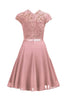 Load image into Gallery viewer, Pink A Line Lace Dress with Ruffles