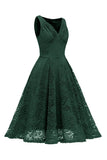 Gark Green A-line Lace Dress with Sleeveless