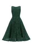 Gark Green A-line Lace Dress with Sleeveless